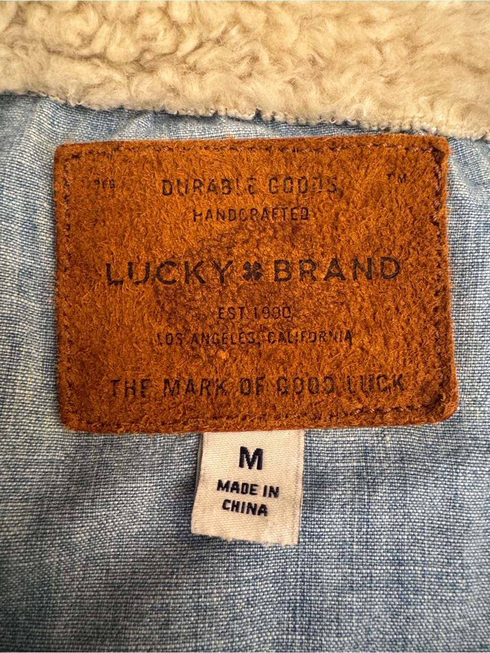 Lucky Brand Light Blue Denim Jacket with Cream Sherpa Collar - Picture 2 of 6